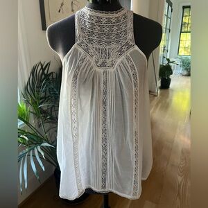 Joie white sleeveless lace inset blouse tank size xs